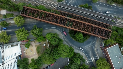Photography Aerial top view of a road with buildings and trees on each side in Berlin, Germa