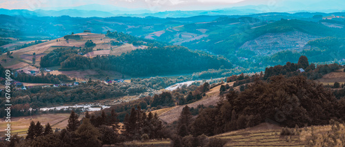 Panoramic view at Beskidy Mountains