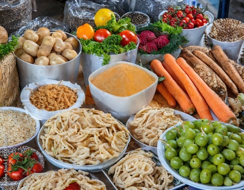 Obraz na płótnie Étals de Produits Alimentaires Frais au Marché w salonie
