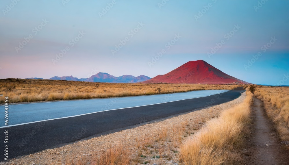 Route Désertique avec Colline Rouge