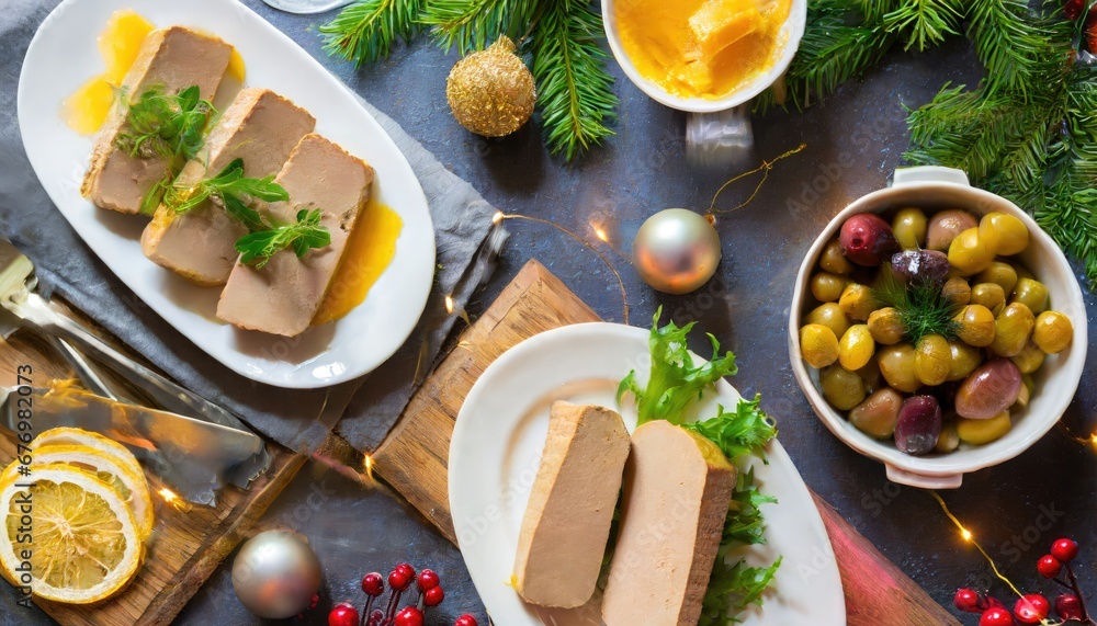 Table festive de Noël avec pâtisserie traditionnelle et décorations