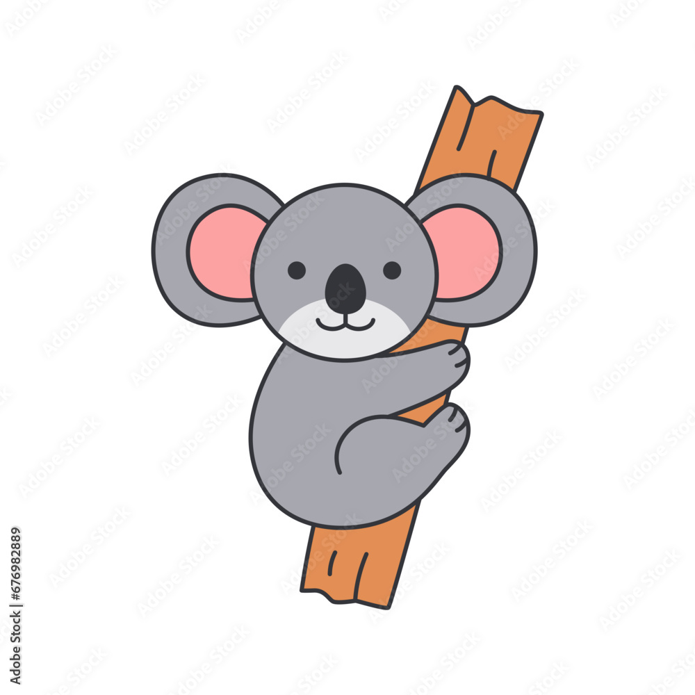 Fototapeta premium Cute koala with a stick on a white background. Vector illustration.