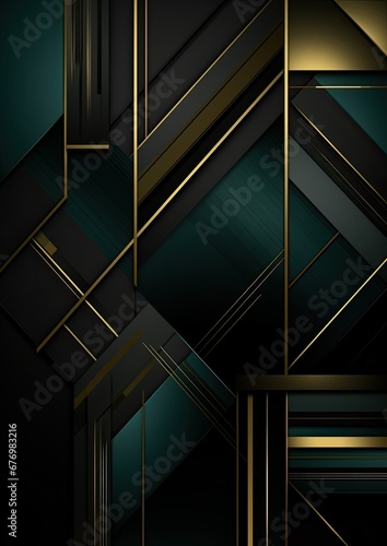 Dark black green and gold luxury lines background