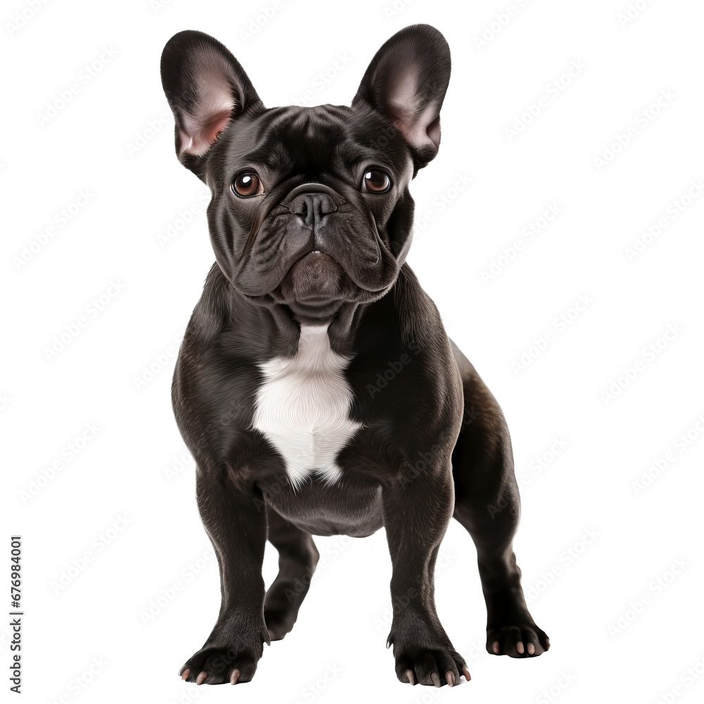 French bulldog in a pose showcasing its full body, displayed on a transparent background for clear viewing.