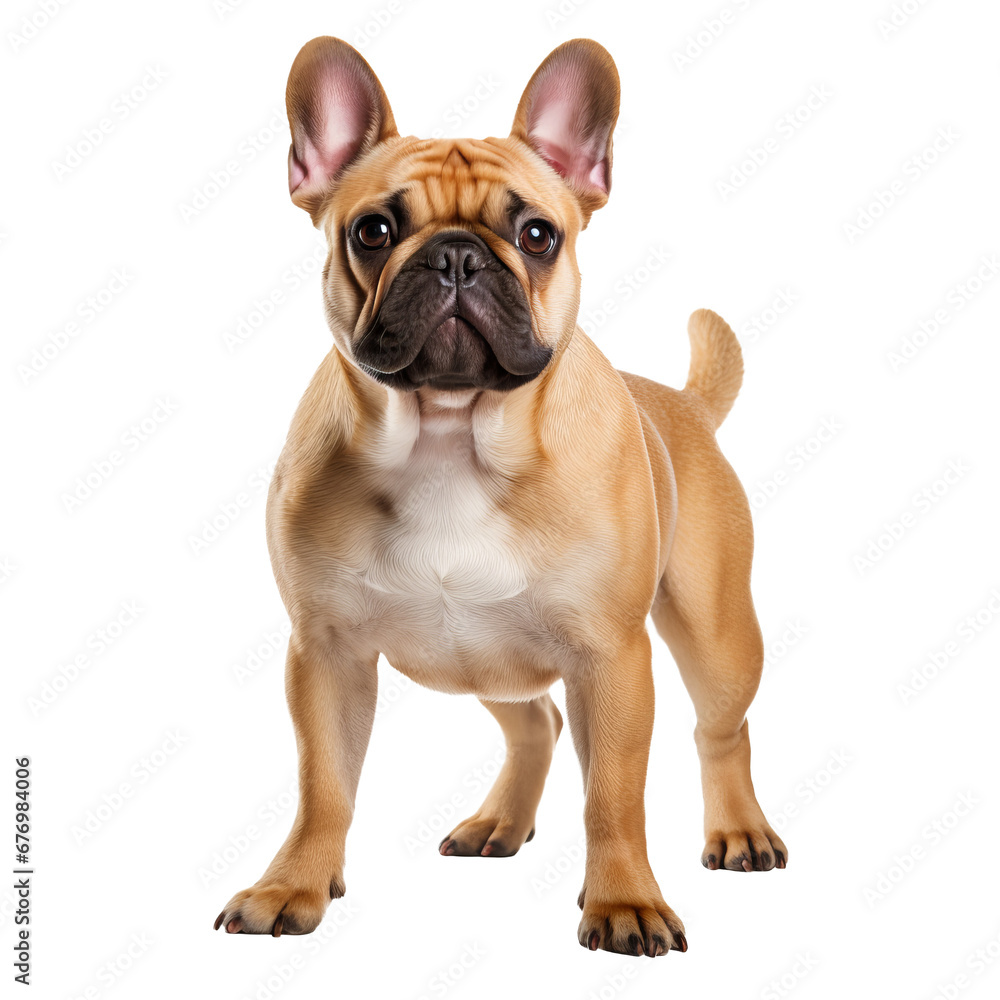 French bulldog standing with full body visible, posed against a transparent background, showcasing its compact, muscular frame.