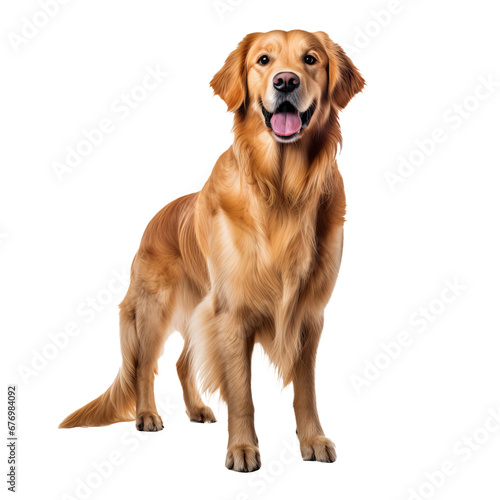 Golden Retriever dog  full body depiction isolated on a transparent background  showcasing the breed s warm  lush fur and friendly demeanor.