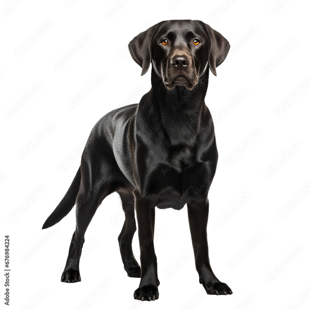 A full-bodied Labrador Retriever stands alert, its sleek coat and friendly demeanor showcased against a clear, transparent backdrop. A full-bodied Labrador Retriever stands alert, its sleek coat and friendly demeanor showcased against a clear, transparent backdrop.