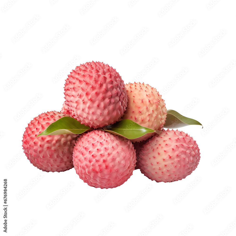 Full-bodied lychee fruit with a detailed texture, vivid red skin, and translucent flesh, showcased on a clear background. Full-bodied lychee fruit with a detailed texture, vivid red skin, and translucent flesh, showcased on a clear background.