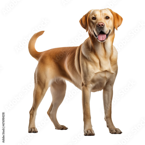 A full-bodied Labrador Retriever dog stands alert, rendered against a transparent background, showcasing its athletic build.