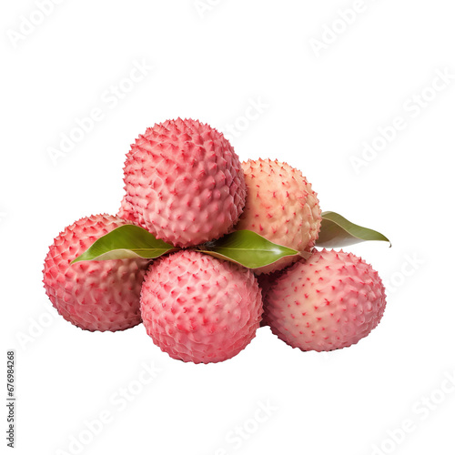 Full-bodied lychee fruit with a detailed texture, vivid red skin, and translucent flesh, showcased on a clear background.