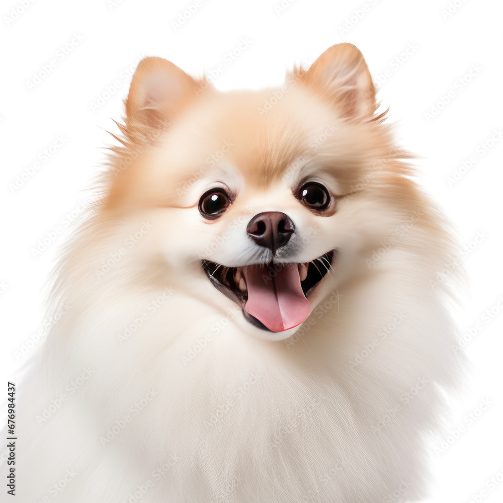 Portrait of a happy Pomeranian dog, transparent background (PNG)