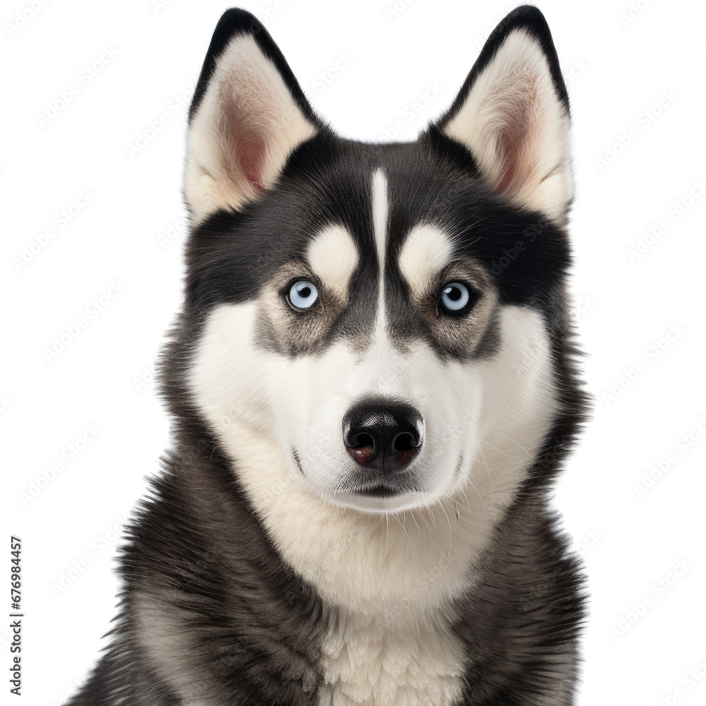 Portrait of a healthy Siberian husky dog, transparent background (PNG)