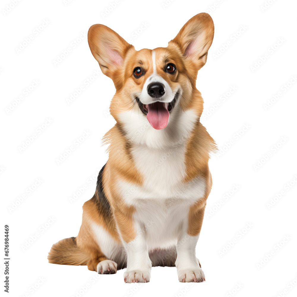 Pembroke Welsh Corgi dog stands in full profile, displaying its iconic look, against a transparent background, ready for use in various designs.
