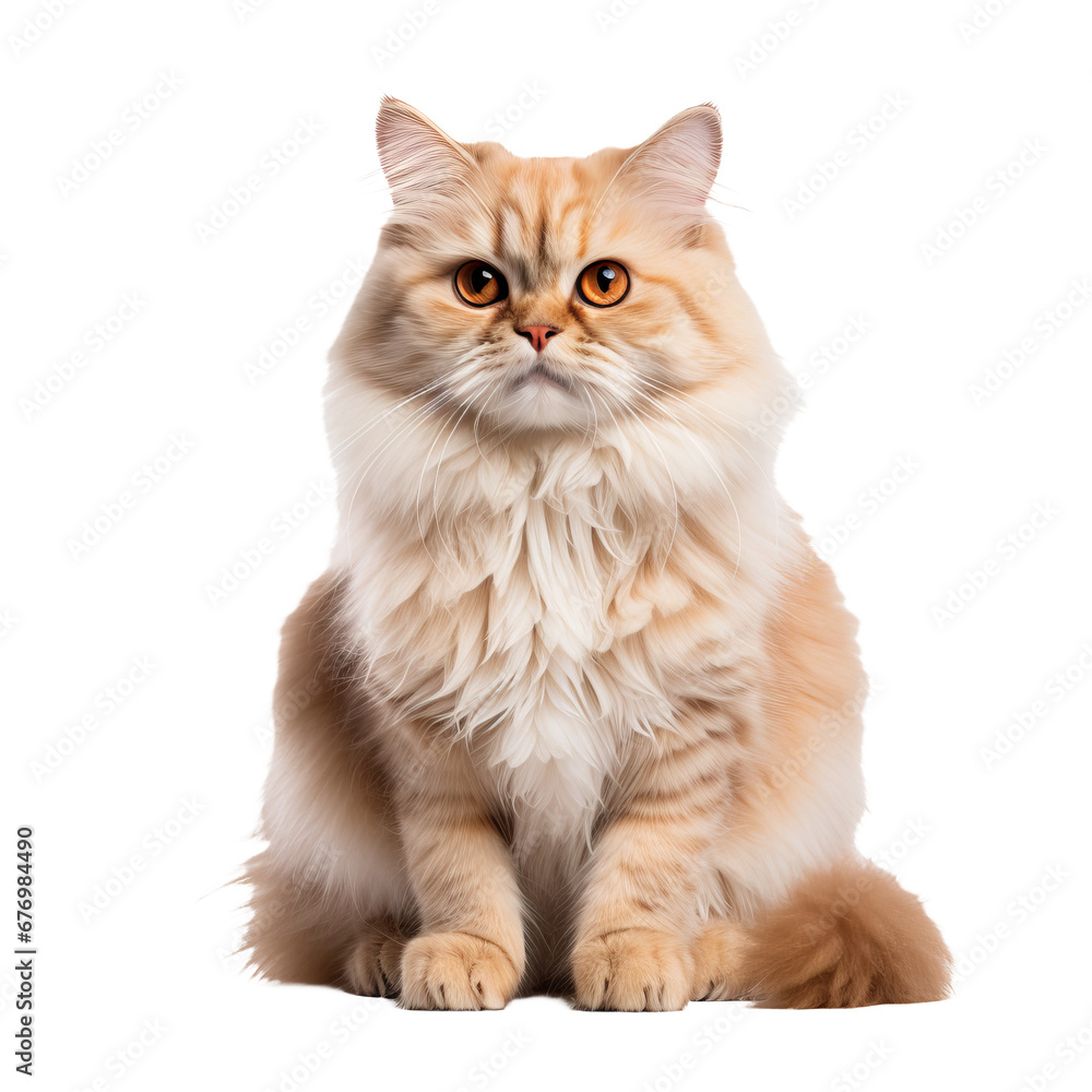 Persian cat with fluffy fur in full-body view, isolated on a transparent background for a clear, detailed image.