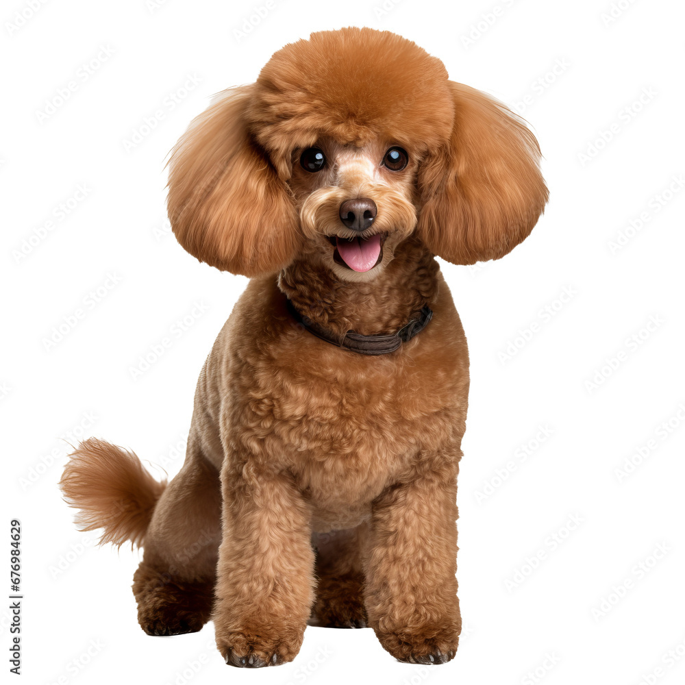 Full-body illustration of a poodle dog, with distinct curly fur, displayed on a transparent background, showcasing its elegant breed-specific features. Full-body illustration of a poodle dog, with distinct curly fur, displayed on a transparent background, showcasing its elegant breed-specific features.