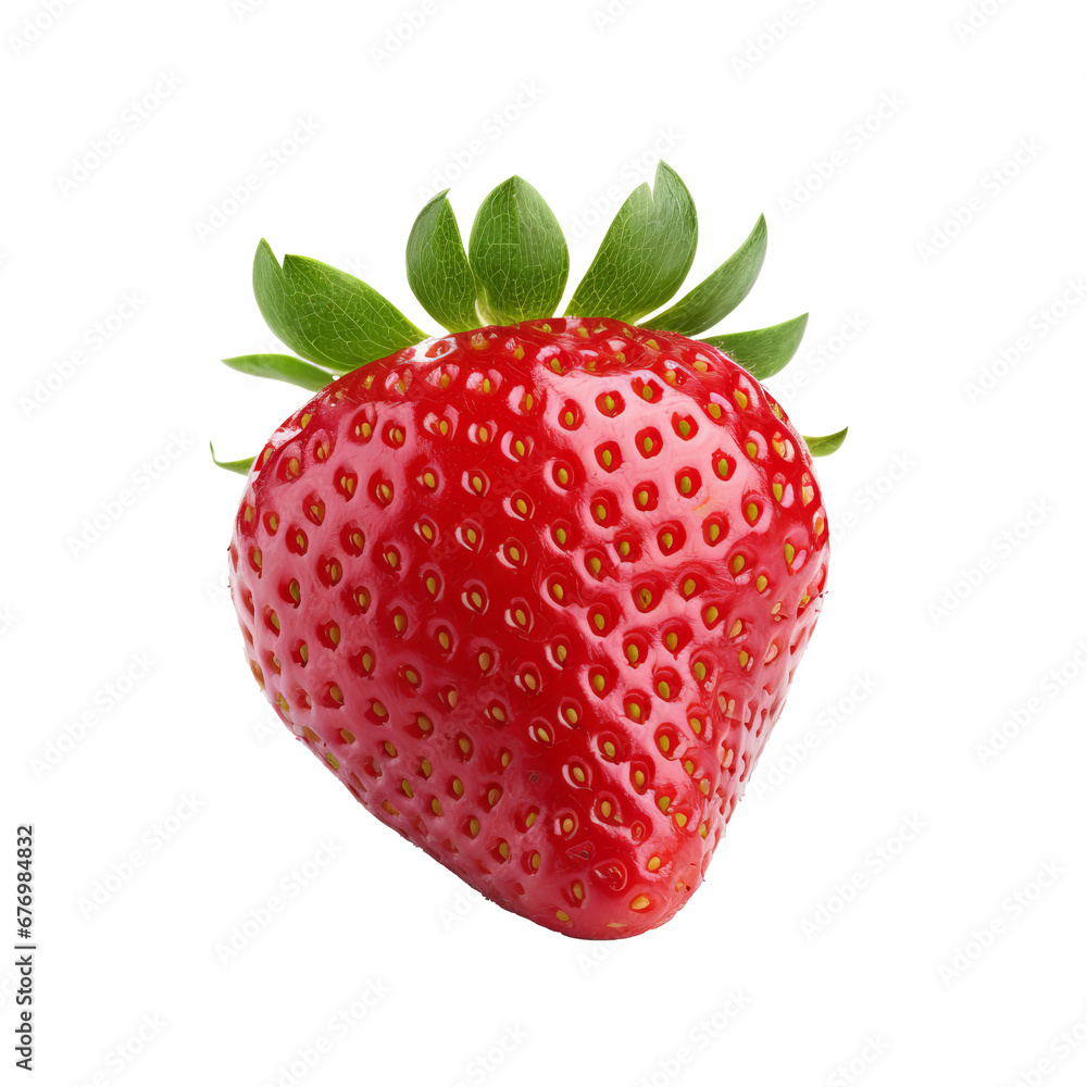 Full-bodied strawberry graphic, vibrant red with seeds and green leaves, rendered against a transparent backdrop. Full-bodied strawberry graphic, vibrant red with seeds and green leaves, rendered against a transparent backdrop.