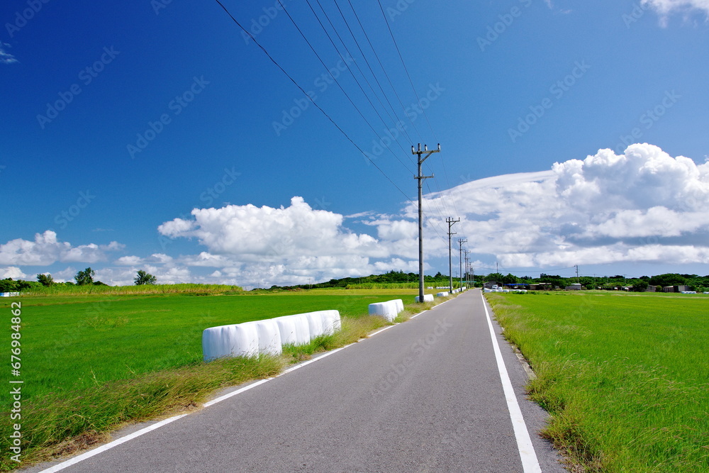 Fototapeta premium 沖縄県小浜島 シュガーロードと青空