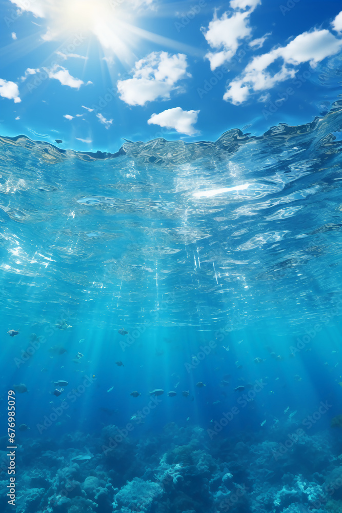 Obraz premium A deep blue ocean with a white cloud floating on it. AI generative