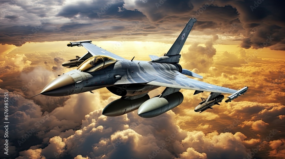 Fighting Falcon fighter jet model against - obrazy, fototapety, plakaty 