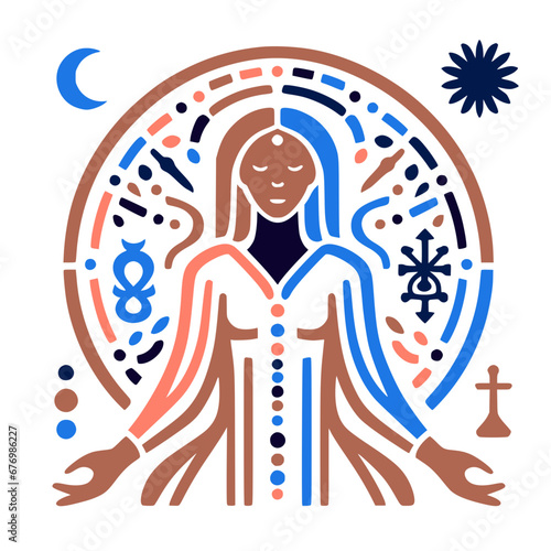 The Journey Inward: Woman Avatar Finding Healing Through Meditation, self-care editable Vector	, Ritual Healing Concept Illustration
