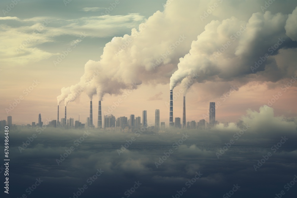 smoking chimneys of a coal power plant or factory