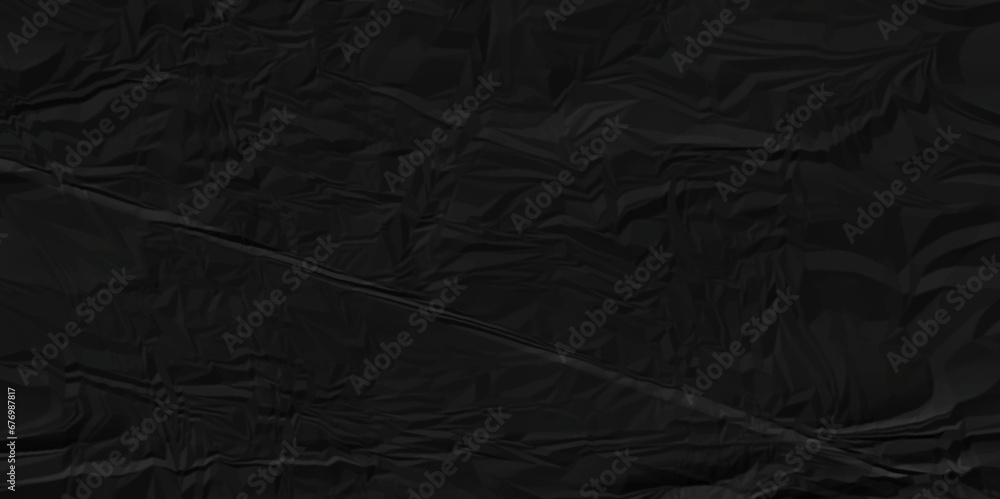 Fototapeta premium Dark black craft wrinkly paper crumpled texture. black fabric textured crumpled grunge paper background. panorama black paper texture background, crumpled pattern texture background.