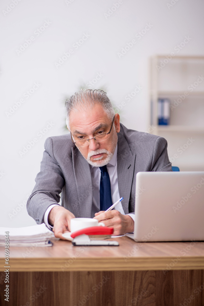 Old male employee working in the office Old male employee working in the office