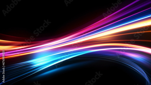 Ribbon-like lines extending forward with perspective light-sensitive track, abstract future technology concept illustration photo
