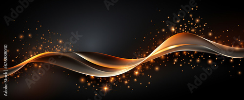 Abstract black luxury background with glowing fine golden lines