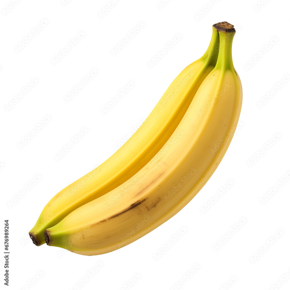 Banana with a complete peel showcased in its entirety against a transparent backdrop. Banana with a complete peel showcased in its entirety against a transparent backdrop.