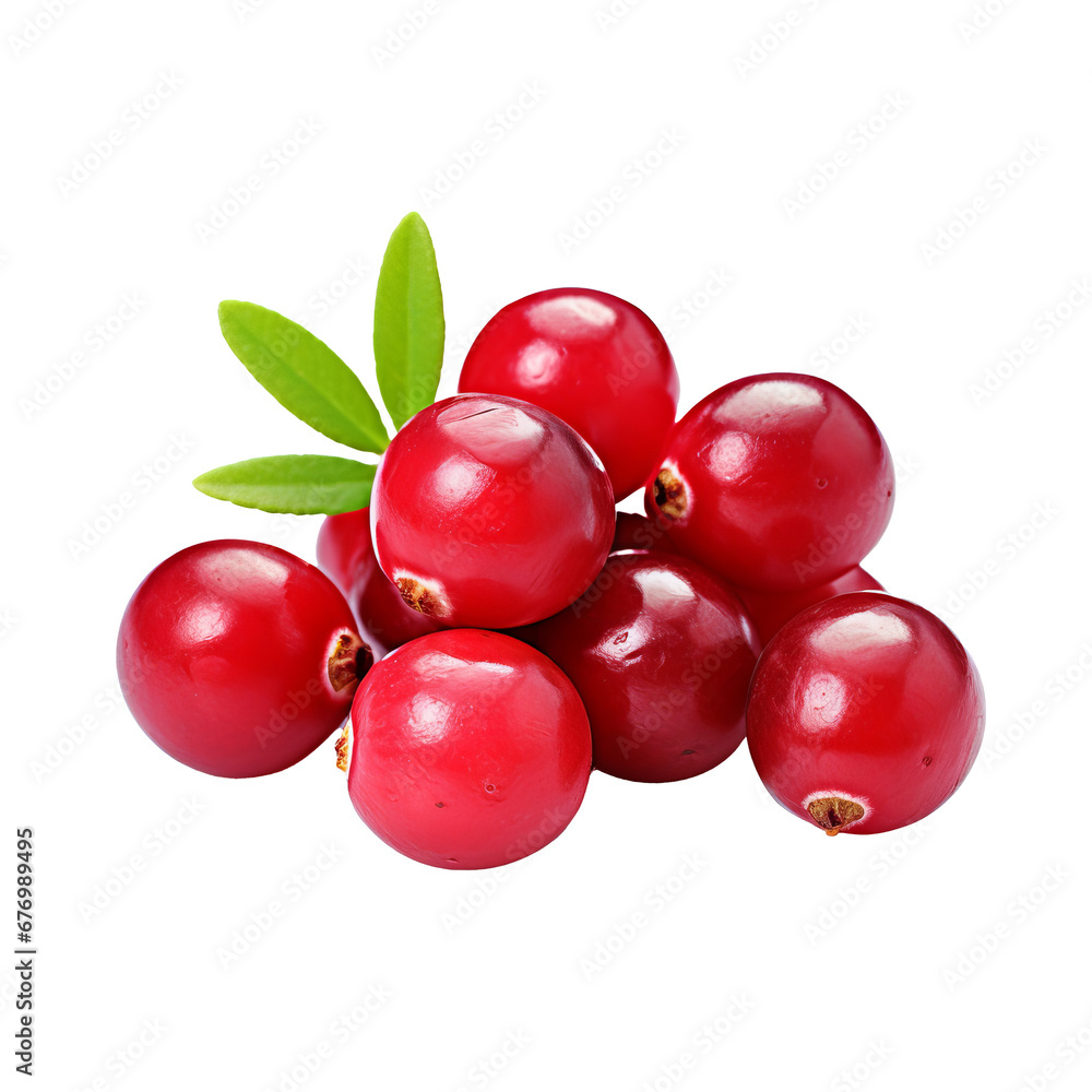 Cranberry fruit depicted in full detail against a transparent background, showcasing its vivid color and texture. Cranberry fruit depicted in full detail against a transparent background, showcasing its vivid color and texture.