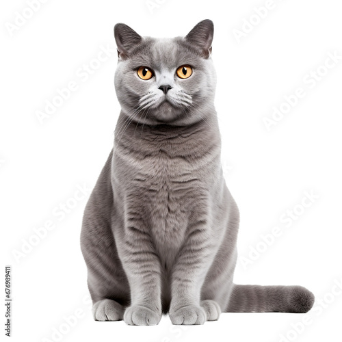 British Shorthair cat, blue-grey coat, full corporeal depiction, isolated on a transparent background for versatile use. photo