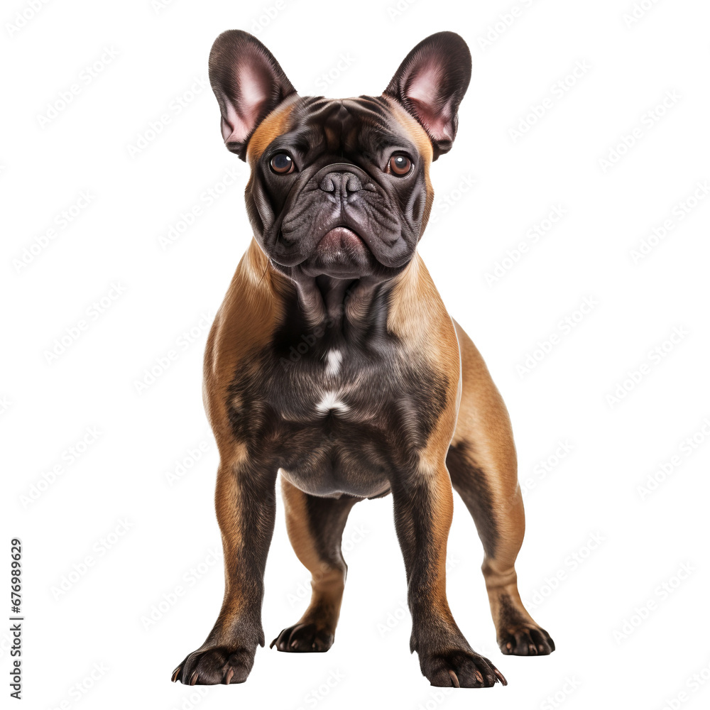 French bulldog in full view, standing on a transparent background, showcasing its compact body and distinctive bat-like ears.