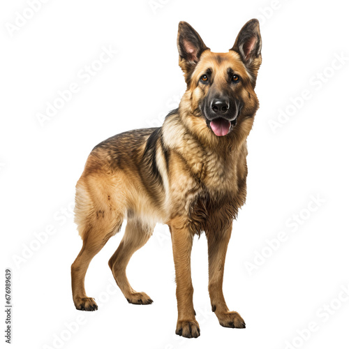 A full-body image of a German Shepherd dog, poised and detailed, displayed on a clear transparent background.