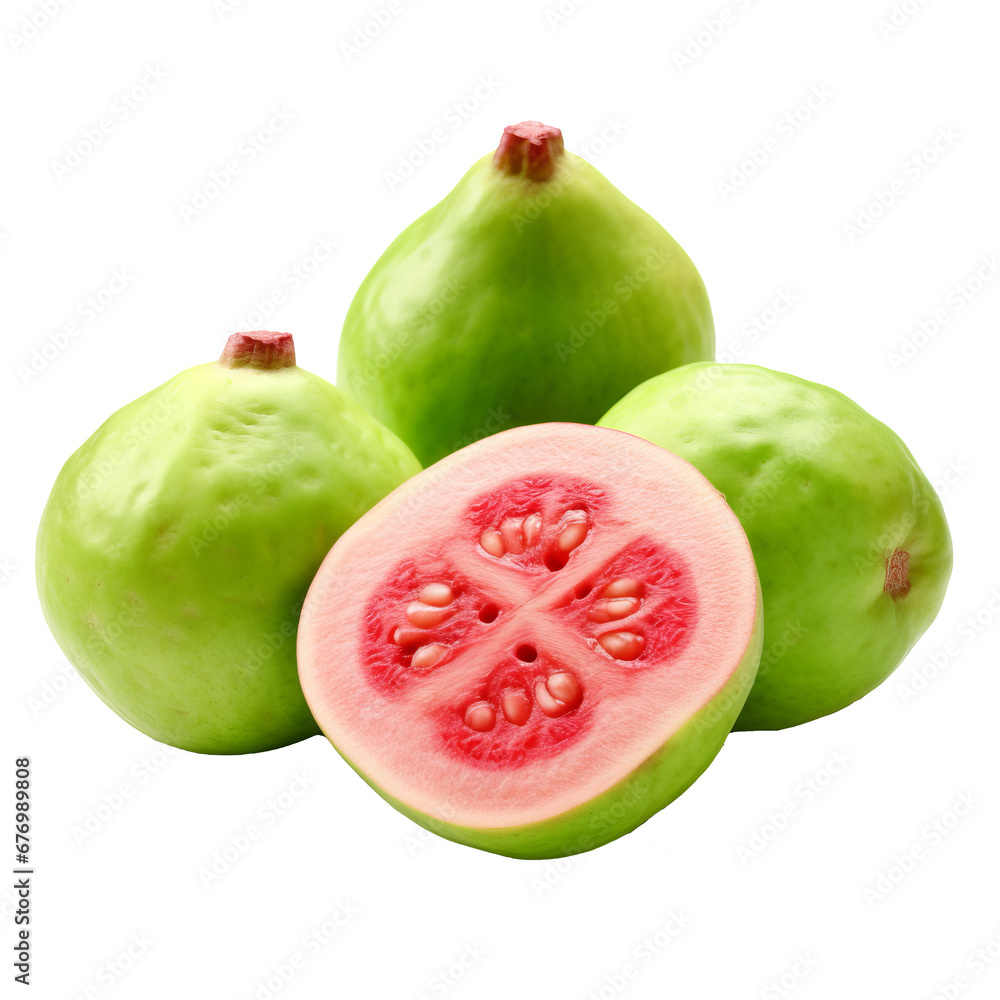 Guava fruit graphic, whole and ripe, depicted in its full form, set against a clear transparent backdrop.