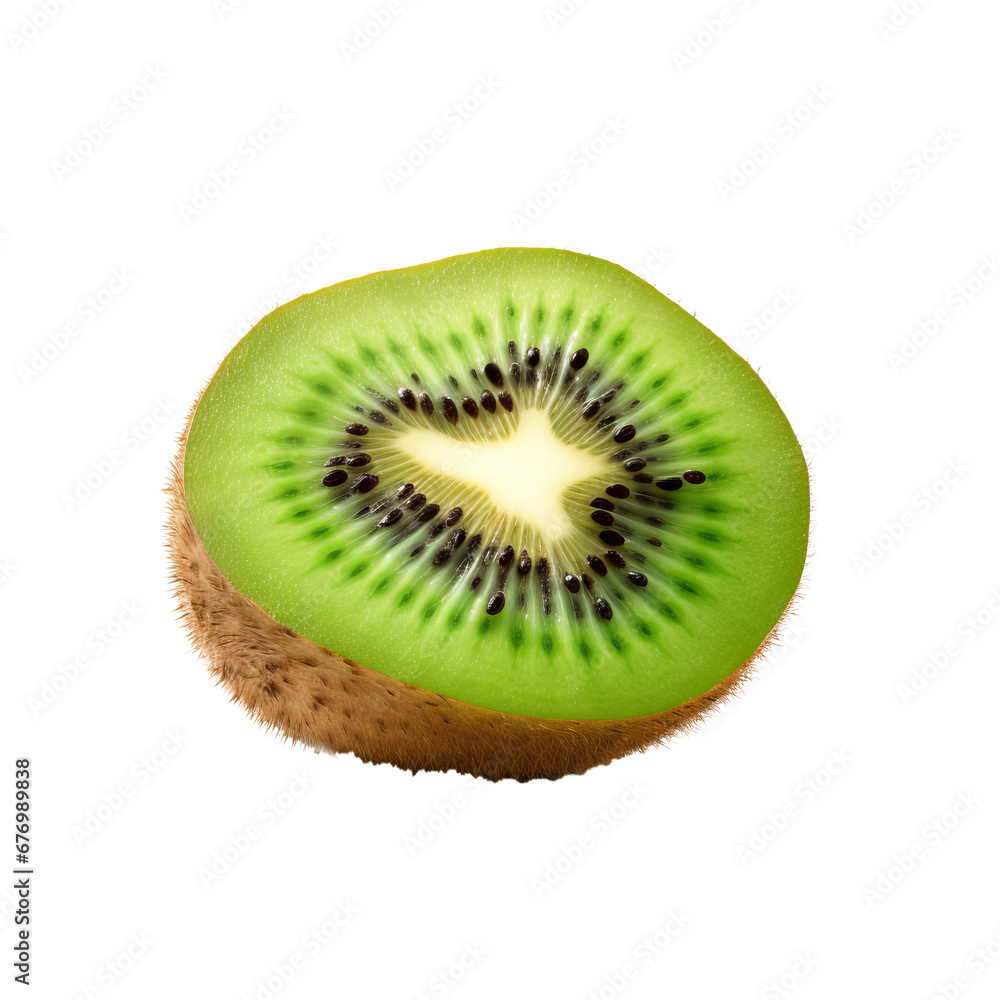 Kiwi fruit with complete detail, displayed on a clear background, showcasing its textured skin and flesh. Kiwi fruit with complete detail, displayed on a clear background, showcasing its textured skin and flesh.