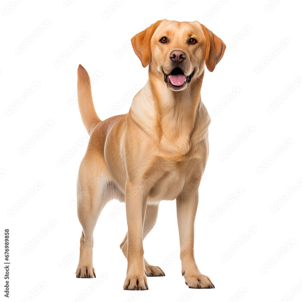 A full-body image of a Labrador Retriever, well-defined and displayed against a transparent background for versatile use.