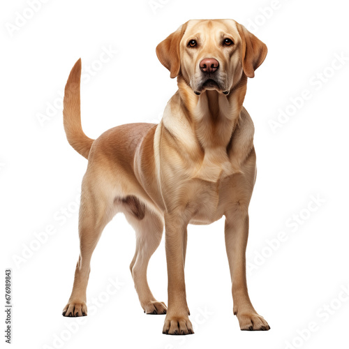 Labrador retriever stands in profile  showcasing its full body against a clear  transparent background.