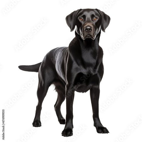Golden Labrador retriever stands alert, showcasing its full body profile against a clear transparent background, ideal for overlays.