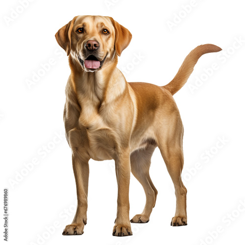 Full-bodied Labrador Retriever dog stands elegantly  with a clear silhouette  on a transparent background  showcasing its friendly demeanor.