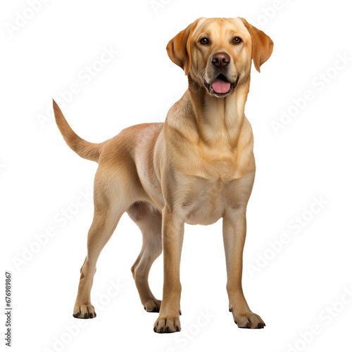 A full-body image of a Labrador Retriever dog standing, showcased on a clear transparent background, ideal for overlays and design use.