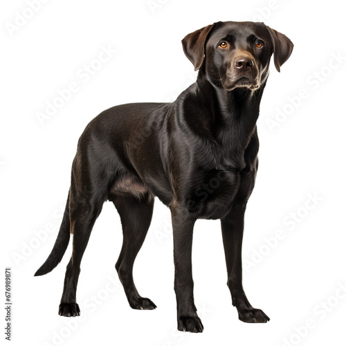 A full-body image of a Labrador Retriever dog stands alert on a transparent background  showcasing its friendly demeanor.