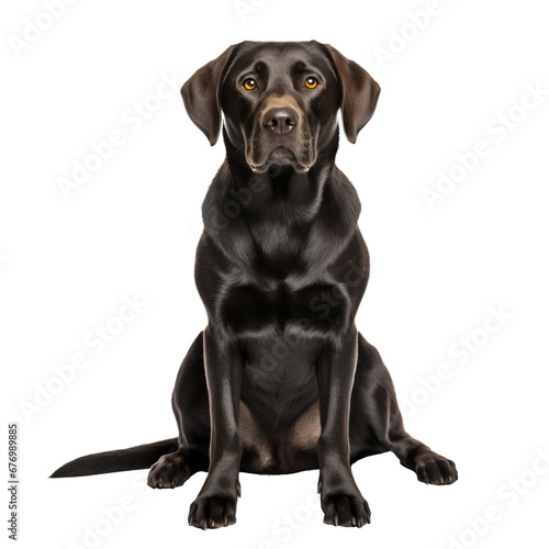 Labrador Retriever stands in full body view  tail mid-wag  against a clear transparent backdrop  showcasing its friendly demeanor.