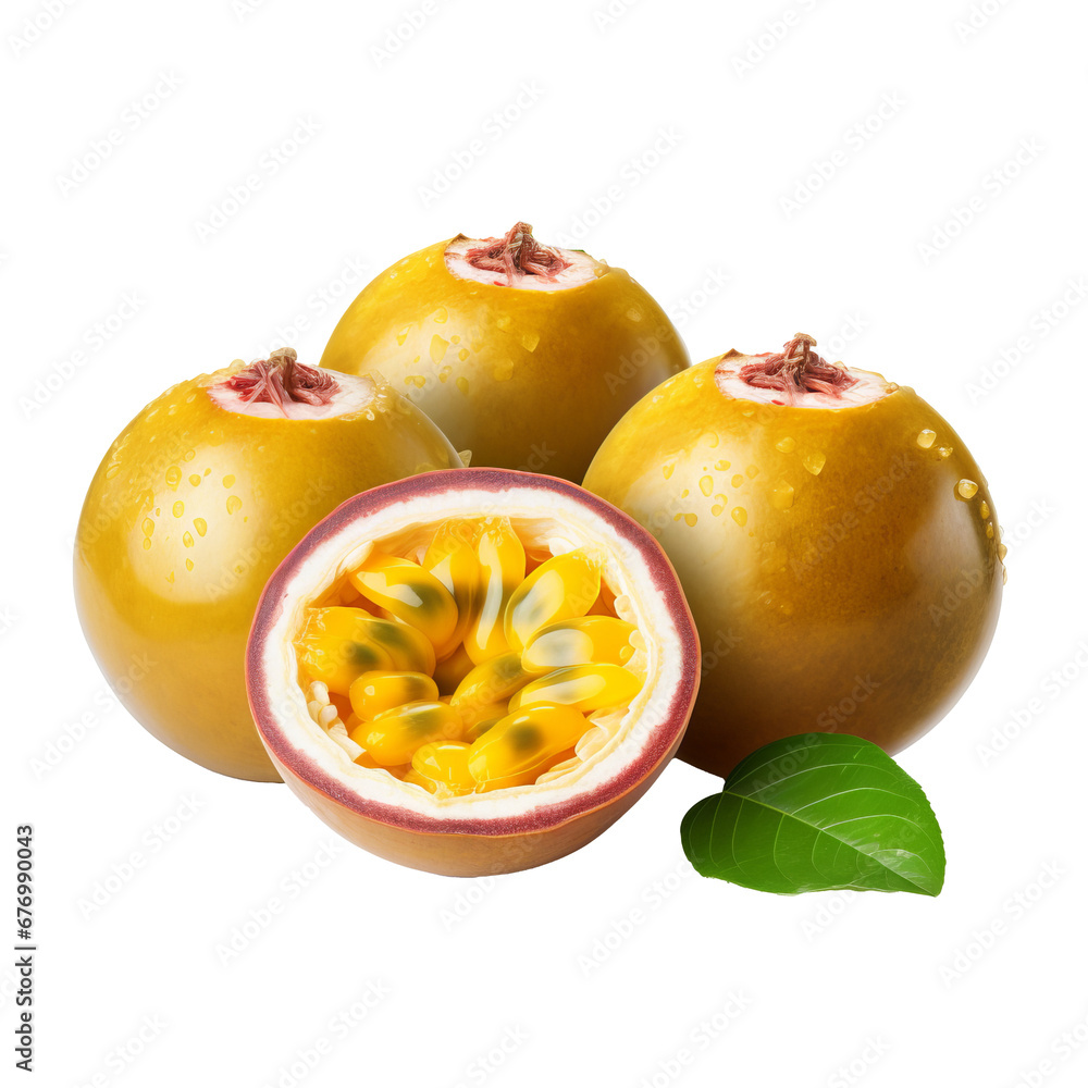 Illustration of a ripe passion fruit, complete with textured skin and rich color, showcased clearly against a see-through backdrop. Illustration of a ripe passion fruit, complete with textured skin and rich color, showcased clearly against a see-through backdrop.