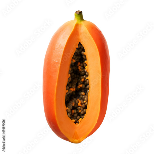 Papaya fruit depicted in full detail, set against a clear transparent background for a clean and versatile visual.