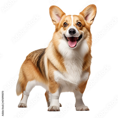 A full-body illustration of a Pembroke Welsh Corgi  depicted in a lively stance with its distinct fluffy fur texture  set against a transparent backdrop.