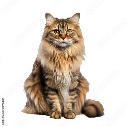 A fluffy Persian cat is showcased in full body against a transparent background, highlighting its luxurious coat and regal posture.