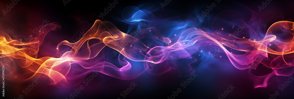 abstract dark Purple, Pink blue and yellow glows with smoke Background_