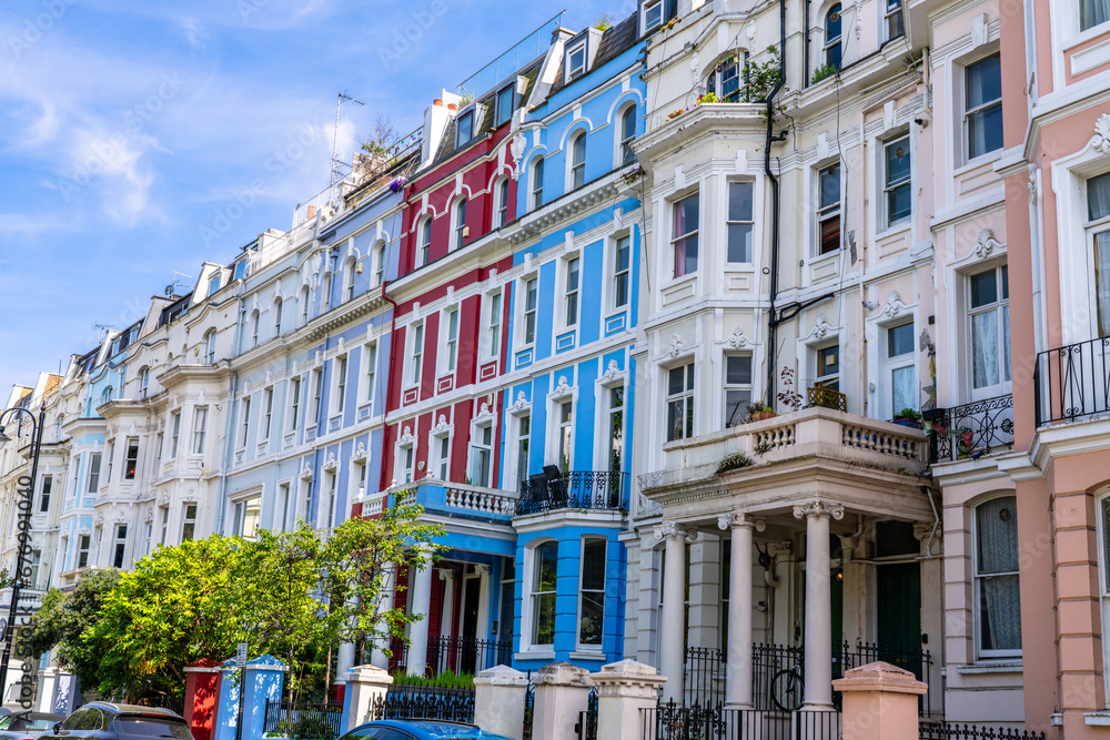 Colorful Row Houses in Notting Hill London England - obrazy, fototapety, plakaty 