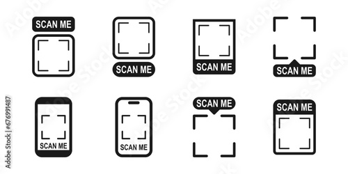 QR code scan icon, scan me barcode sign, isolated, Vector stock